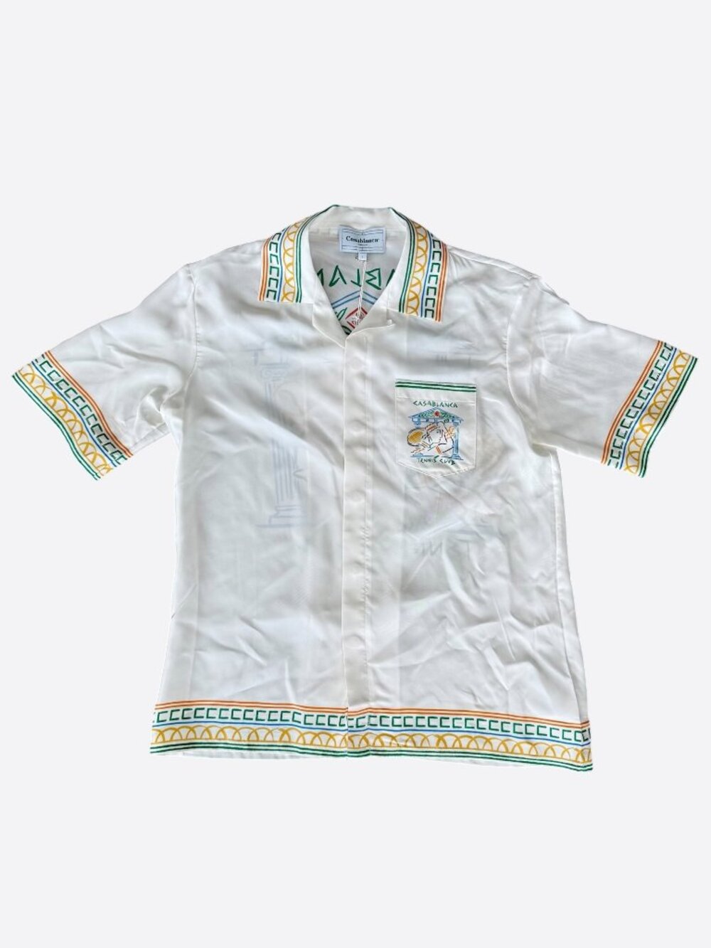 Casablanca White & Multicolor Temple Tennis Club Silk Button Up Shirt